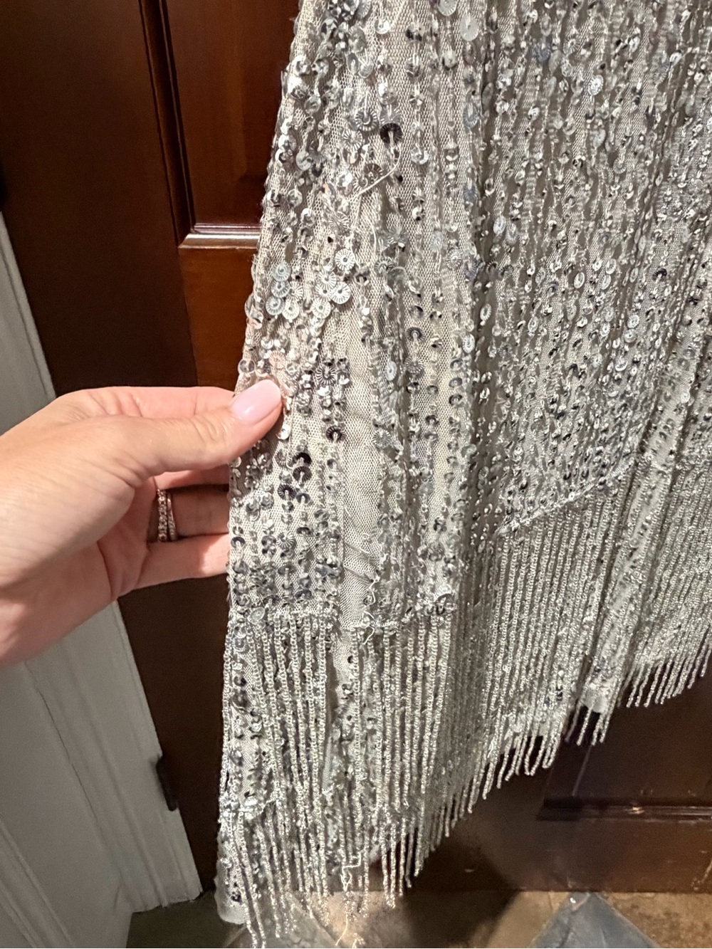 Adrianna Papell Champagne Sequin Fringe Cocktail Dress - Picture 6 of 9